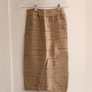 Textured Knit Pencil Skirt in Tan